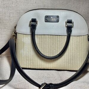 kate spade Cream and Black Woven Dome Satchel with Black Trim